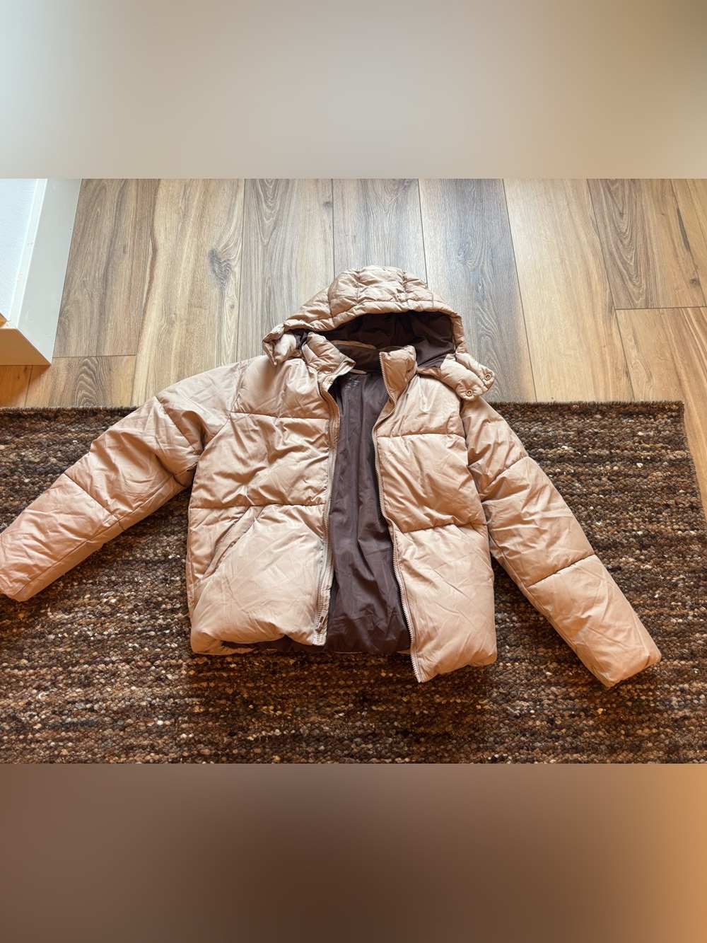 All in motion Hooded Puffer Jacket in Light Tan